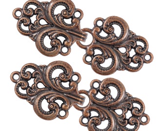 2 Pairs Baroque Swirl Cloak Clasp Hook And Eye Antique Copper Fasteners.   65mm x 28mm Fastened.