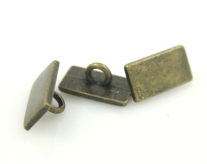 Metal Buttons - Rectangle Antique Brass Metal Shank Buttons - 15mm - 5/8 inch - 10 pcs