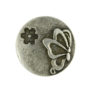 Metal Buttons - Antique Silver Butterfly and Floret Metal Shank Buttons - 20mm - 3/4 inch - 6 pcs