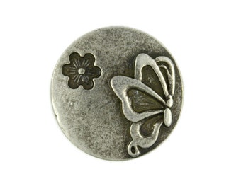 Metal Buttons - Antique Silver Butterfly and Floret Metal Shank Buttons - 20mm - 3/4 inch - 6 pcs
