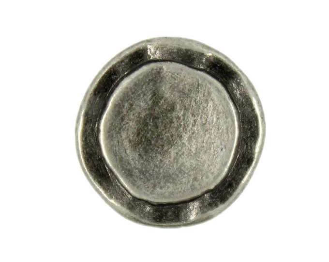 Metal Buttons - Rustic Circles Metal Shank Buttons in Gray Silver - 14mm - 9/16 inch - 6 pcs