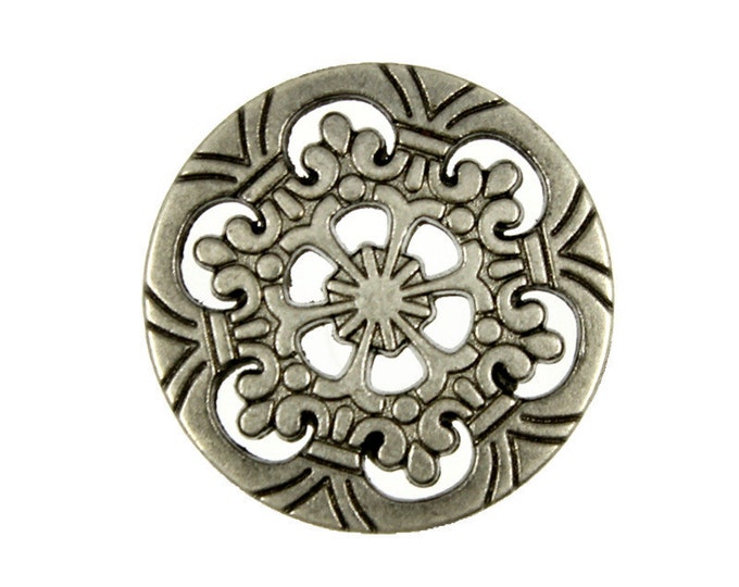 Metal Buttons - Openwork Snowflake Six Holes Gray Silver Metal Buttons - 20mm - 3/4 inch - 6 pcs