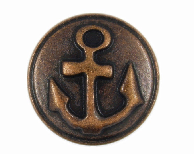 Metal Buttons - Antique Copper Embossed Anchor Metal Shank Buttons - 18mm - 11/16  inch - 6 pcs
