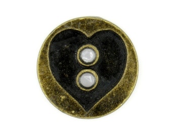 Metal Buttons - Antique Brass Heart Carving Metal Hole Buttons - 18 mm - 11/16 inch - 4 pcs