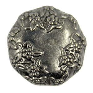Flower Metal Buttons - Nonagon Wreath Metal Shank Buttons in Gunmetal Color - 18mm - 11/16 inch - 6 pcs