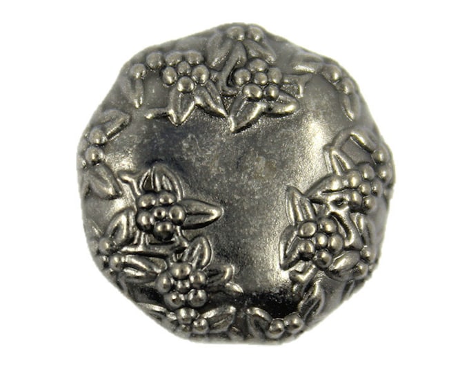 Flower Metal Buttons - Nonagon Wreath Metal Shank Buttons in Gunmetal Color - 18mm - 11/16 inch - 6 pcs