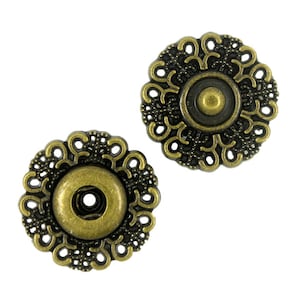Motif Openwork Metal Snap Buttons in Antique Brass Color - 20mm - 3/4 inch - 5 sets