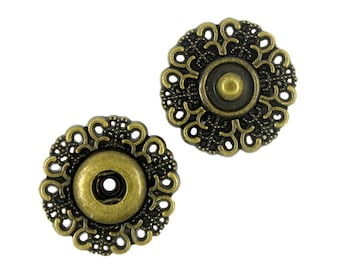 Motif Openwork Metal Snap Buttons in Antique Brass Color - 20mm - 3/4 inch - 5 sets