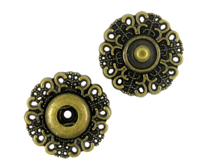 Motif Openwork Metal Snap Buttons in Antique Brass Color - 20mm - 3/4 inch - 5 sets