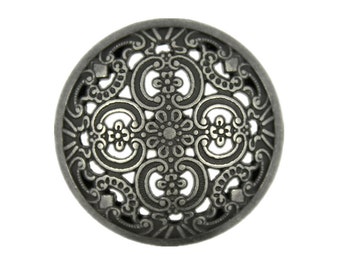 Metal Buttons - Gray Silver Openwork Flowery Engraving Metal Shank Buttons - 25mm - 1 inch - 6 pcs