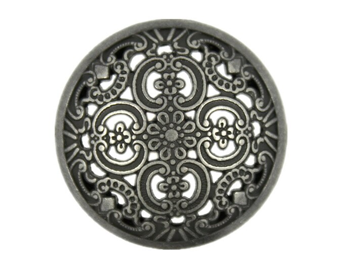 Metal Buttons - Gray Silver Openwork Flowery Engraving Metal Shank Buttons - 25mm - 1 inch - 6 pcs