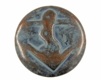 Metal Buttons - Retro Blue Copper Embossed Misty Anchor Metal Shank Buttons - 20mm - 3/4 inch - 6 pcs