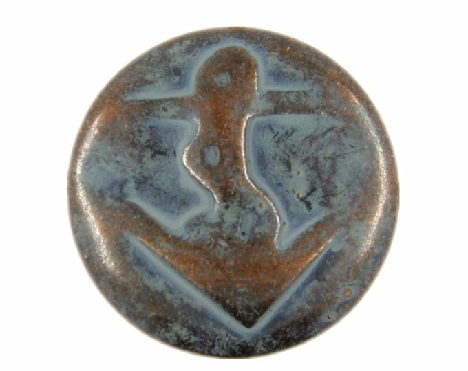 Metal Buttons - Retro Blue Copper Embossed Misty Anchor Metal Shank Buttons - 20mm - 3/4 inch - 6 pcs