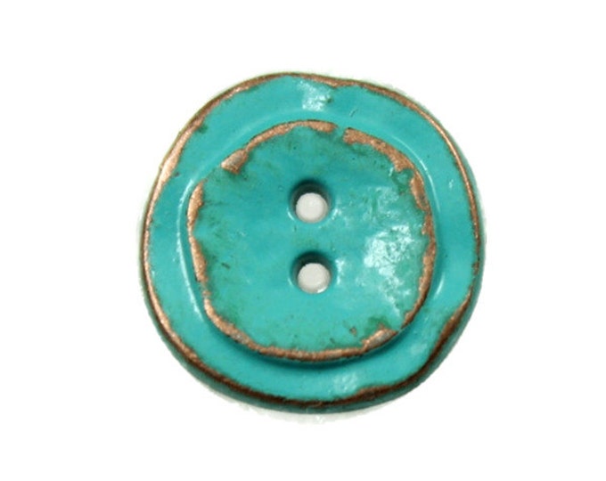 Metal Buttons - Lovely Retro Greenish Blue Metal Hole Buttons - 12mm - 1/2 inch - 6 pcs