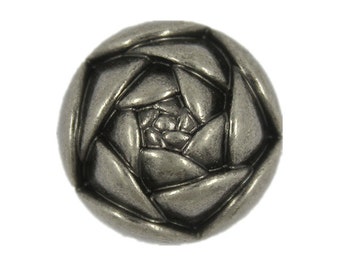 Metal Buttons - Flower Bud Shaped Gray Silver Metal Shank Buttons - 23mm - 7/8 inch - 7 pcs