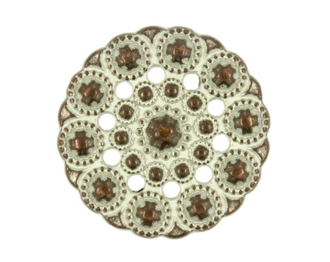 Metal Buttons - Beads Flower Copper White Patina Metal Shank Buttons - 24mm - 7/8 inch - 6 pcs