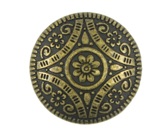 Flower Metal Buttons - Damascus Flower Mandala Antique Brass Metal Shank Buttons - 21mm - 13/16 inch - 6 pcs
