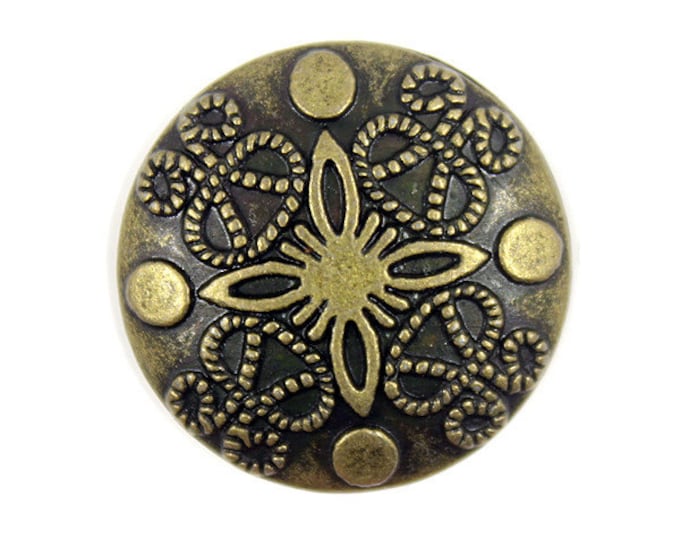 Metal Buttons - Damascene Carvings Design Antique Brass Metal Shank Buttons - 25mm - 1 inch - 6 pcs