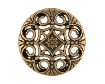 Metal Buttons - Openwork Swirl Flower Copper Metal Shank Buttons - 20mm - 3/4 inch - 6 pcs
