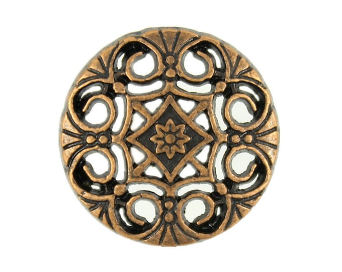 Metal Buttons - Openwork Swirl Flower Copper Metal Shank Buttons - 20mm - 3/4 inch - 6 pcs