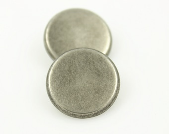 Metal Buttons - Gray Silver Flat Round Metal Shank Buttons - 18mm - 11/16 inch - 6 pcs