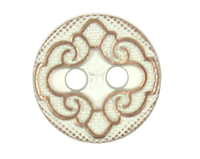 Metal Buttons - Copper Patina Floral Scroll Engraving 2 hole buttons - 11mm - 7/16 inch - 6 pcs