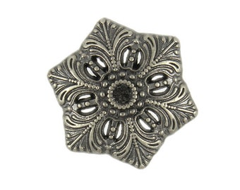 Metal Buttons - Gray Silver Snowflake Metal Shank Buttons - 20mm - 3/4 inch - 6 pcs
