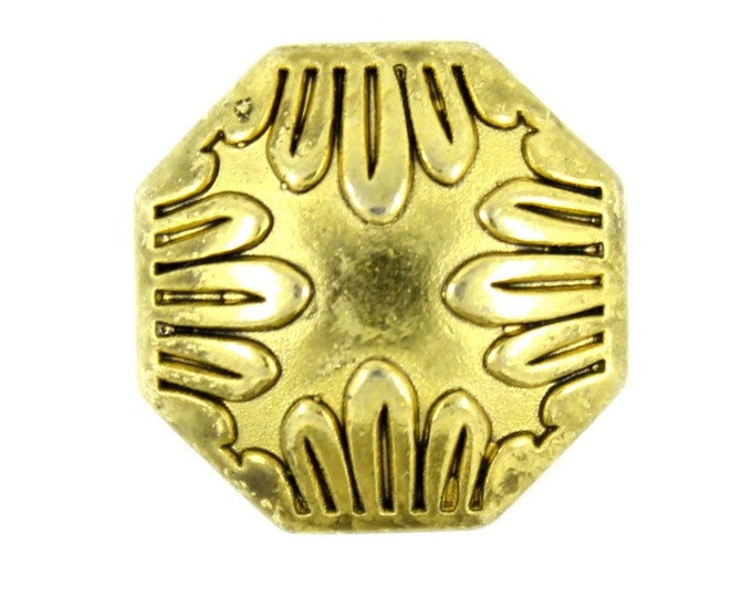Gold Buttons - Octagon Pappus Metal Shank Buttons in Retro Gold Color - 17mm - 11/16 inch - 6 pcs