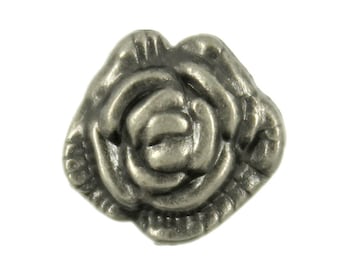 Flower Metal Buttons - Gray Silver Camellia Metal Shank Buttons - 11mm - 7/16 inch - 6 pcs