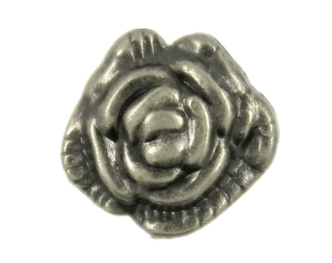 Flower Metal Buttons - Gray Silver Camellia Metal Shank Buttons - 11mm - 7/16 inch - 6 pcs