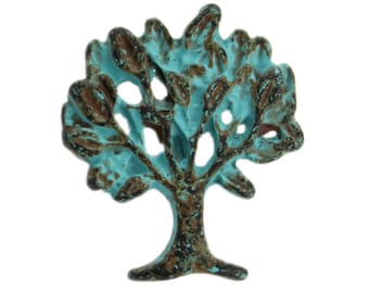 Metal Buttons - Lush Tree Metal Shank Buttons , Green Patina Color - 17mm - 11/16 inch - 6 pcs