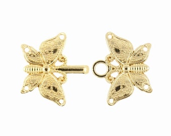 HOOK And EYE Fasteners - Butterfly Cloak Clasp Gold Fasteners. 5 Pairs.