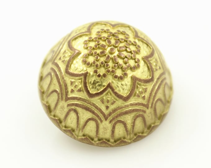 Metal Buttons - Flower Bud Pattern Domed Metal Shank Copper and Yellow Buttons - 23mm - 7/8 inch - 6 pcs