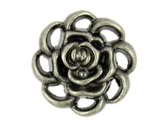 Flower Metal Buttons - Flower Contour Gray Silver Metal Shank Buttons - 18mm - 11/16 inch - 6 pcs