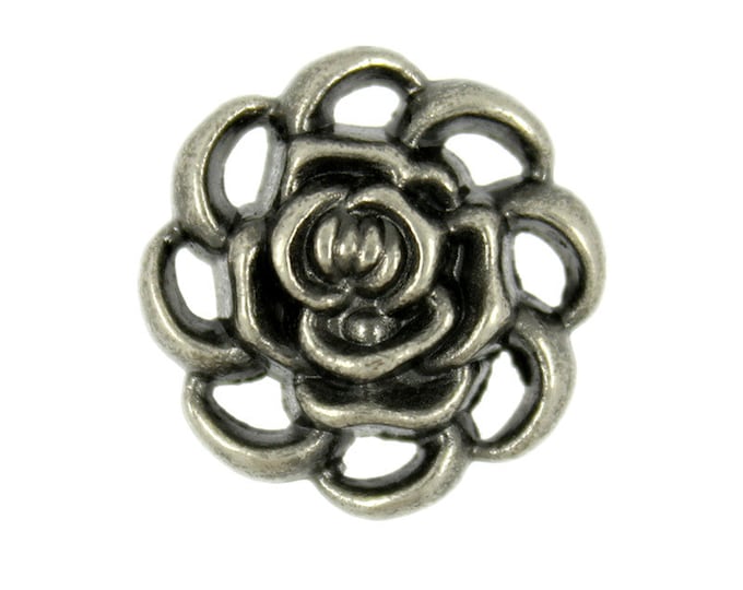 Flower Metal Buttons - Flower Contour Gray Silver Metal Shank Buttons - 18mm - 11/16 inch - 6 pcs