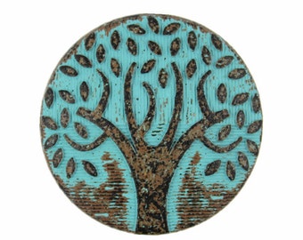 Metal Buttons - The Big Tree Green Patina Metal Shank Buttons - 25mm - 1 inch - 6 pcs