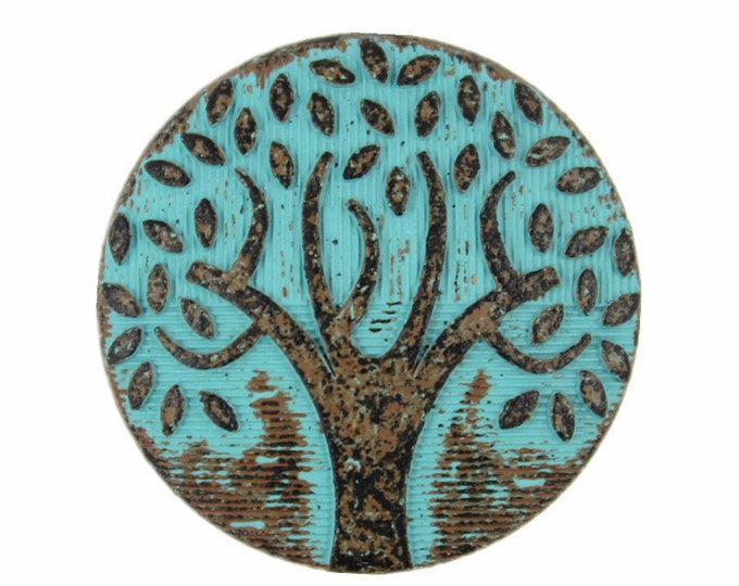Metal Buttons - The Big Tree Green Patina Metal Shank Buttons - 25mm - 1 inch - 6 pcs