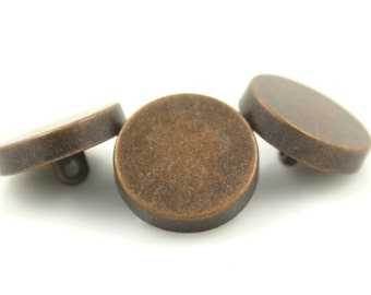 Metal Buttons - Thick Antique Copper Metal Shank Buttons - 19mm - 3/4 inch - 6 pcs