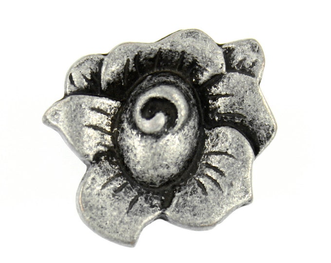 Flower Metal Buttons - Camellia Antique Silver Metal Shank Buttons - 18mm - 11/16 inch - 3 pcs
