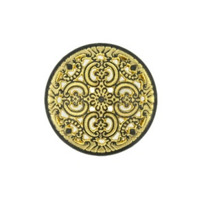 Metal Buttons - Gunmetal Yellow Openwork Flowery Engraving Metal Shank Buttons - 18mm - 11/16 inch - 6 pcs