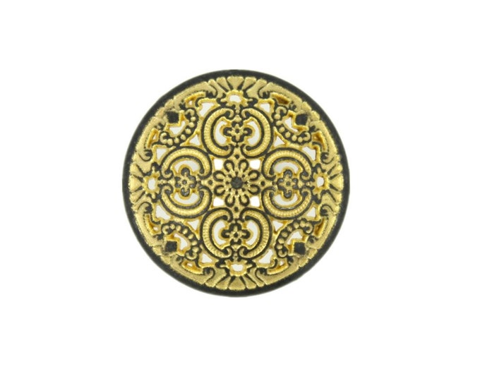 Metal Buttons - Gunmetal Yellow Openwork Flowery Engraving Metal Shank Buttons - 18mm - 11/16 inch - 6 pcs