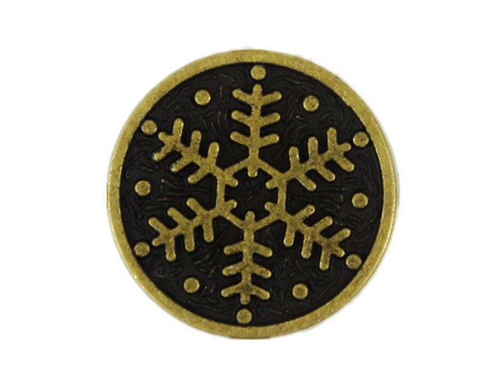 Snowflake Metal Buttons - Snowflake Pattern Antique Brass Metal Shank Buttons - 18mm - 11/16 inch - 6 pcs