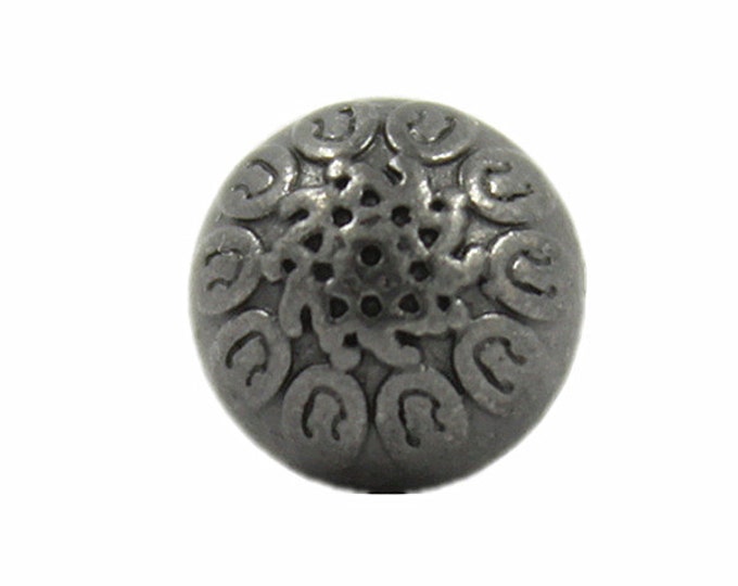 Metal Buttons - Baroque Flower Carving Gray Silver Ball Metal Shank Buttons - 7mm - 1/4 inch - 6 pcs