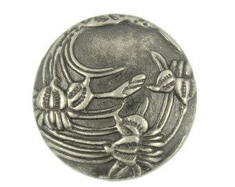 Metal Buttons - Begonia flowers Gray Silver Metal Shank Buttons - 23mm - 7/8 inch - 6 pcs