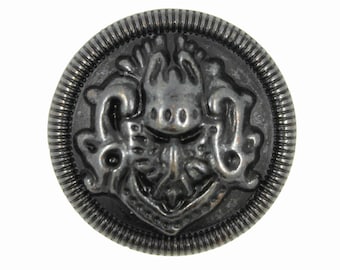 Metal Buttons - Medallion Vintage Black Metal Shank Buttons - 25mm - 1 inch - 6 pcs