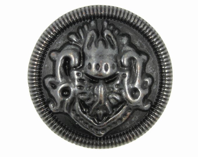 Metal Buttons - Medallion Vintage Black Metal Shank Buttons - 25mm - 1 inch - 6 pcs