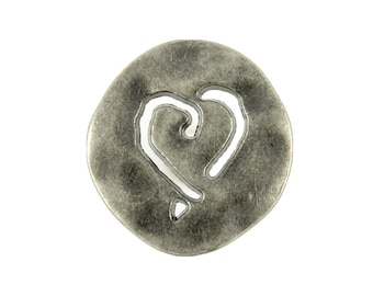 Metal Buttons - Heart Outline Metal Shank Buttons in Gray Silver Color - 23mm - 7/8 inch - 6 pcs