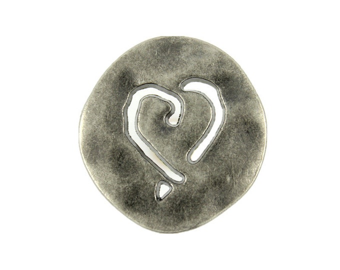 Metal Buttons - Heart Outline Metal Shank Buttons in Gray Silver Color - 23mm - 7/8 inch - 6 pcs