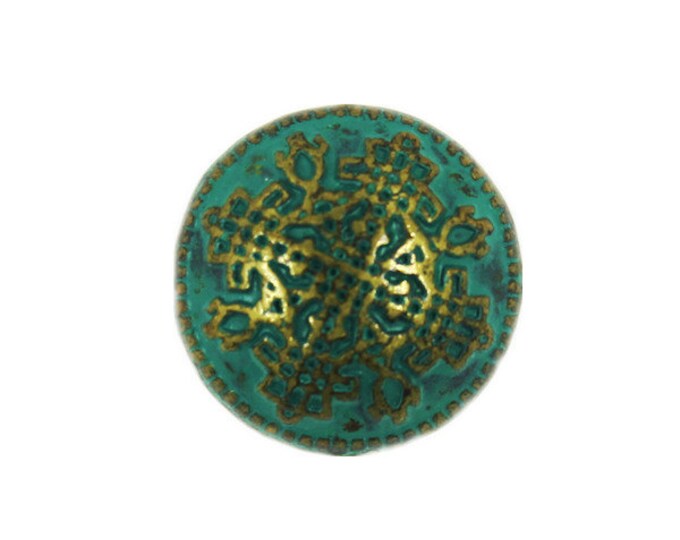 Antique Brass Celtic Lattice Metal Shank Domed Buttons in Malachite Green Color - 14mm - 9/16 inch - 6 pcs
