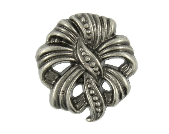Metal Buttons – Elegant Ribbon Knot Metal Shank Buttons in Gray Silver Color - 20mm - 3/4 inch - 7 pcs